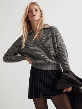Madewell Gray Waffle Knit Henley Sweater Pullover